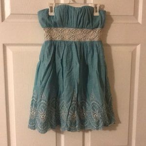 Strapless teal dress